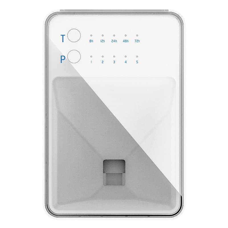 Comedero automático digital para acuario, vista frontal con pantalla LED