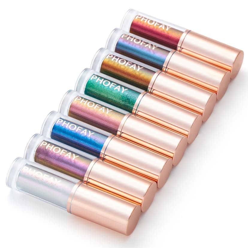 Set de delineadores líquidos con purpurina de varios colores en su empaque