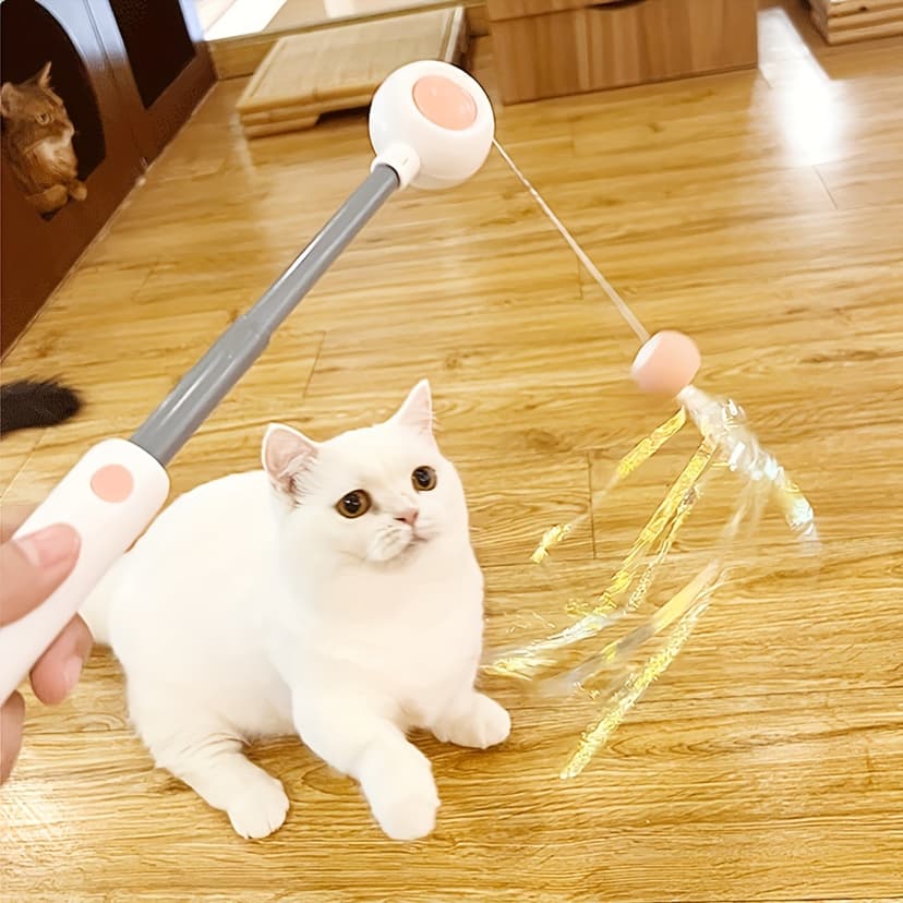 Caña de pescar retráctil para gatos con plumas en punta